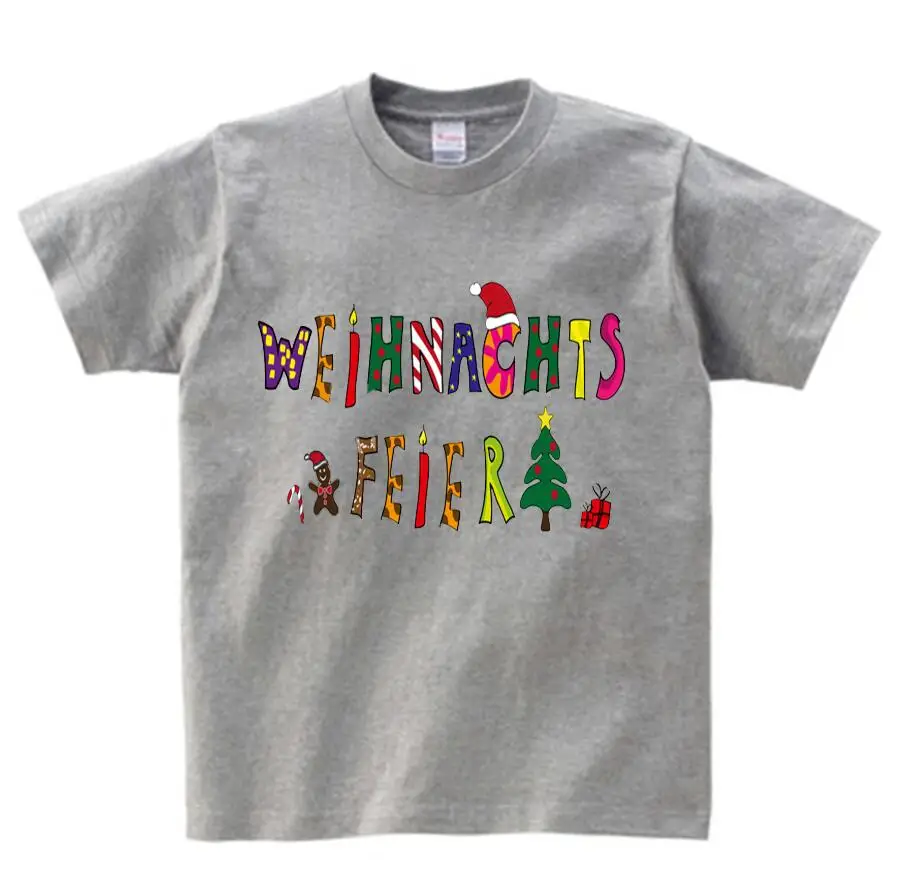 Новые рождественские футболки для маленьких мальчиков и девочек Детские хлопковые футболки с рождественским узором, футболки с Санта Клаусом, детские летние топы, футболки, camiseta От 3 до 8 лет NN - Цвет: gray  childreT-shirt