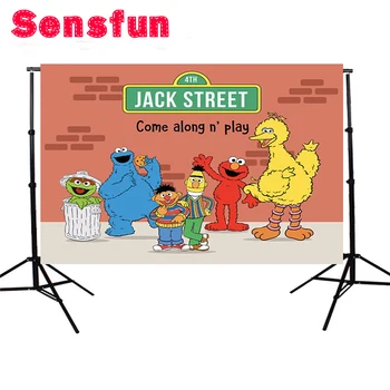 

YH663 7x5ft Elmo World Bricks Wall Sesame Street Birthday Party Custom Photography Studio Background Backdrop Vinyl