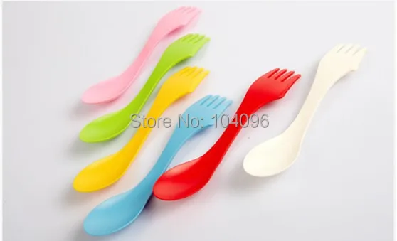 DHL 204 шт пластиковые ложки вилка-открытый spork 6 цветов