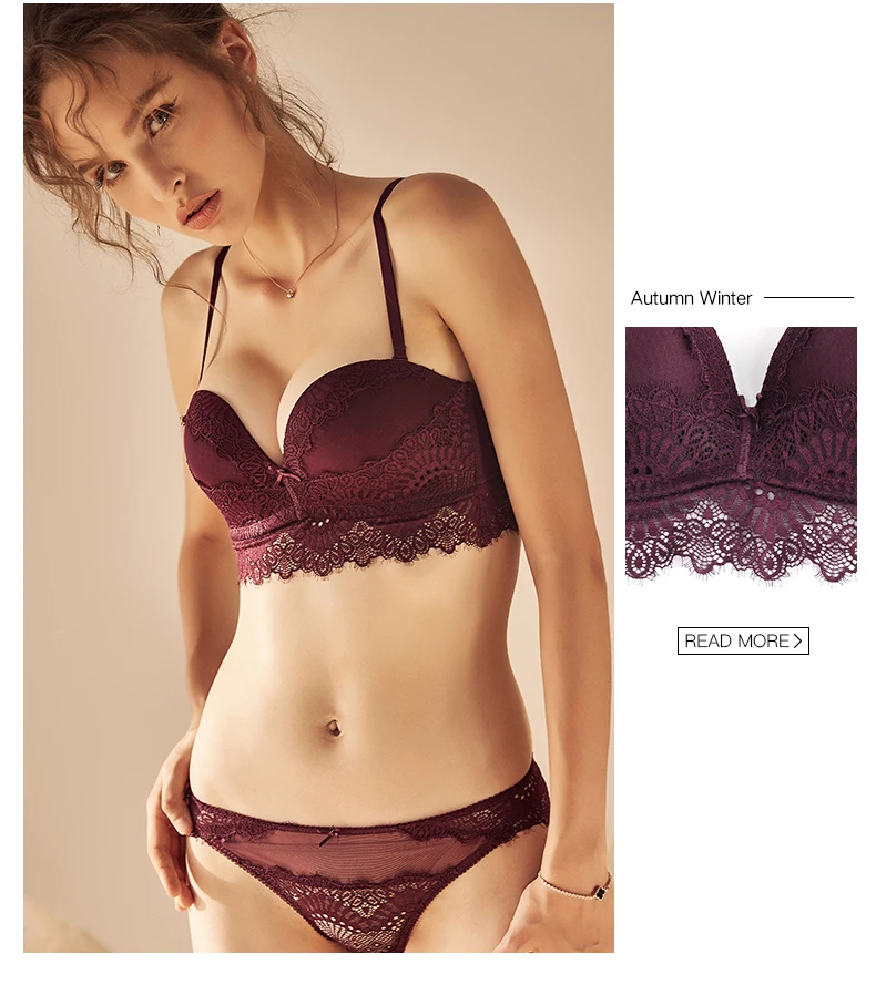 TERMEZY New Top Sexy Underwear Set Women Wireless Brassiere Push up Bra and Panty Sets Embroidery Solid color Lingerie Set  (3)