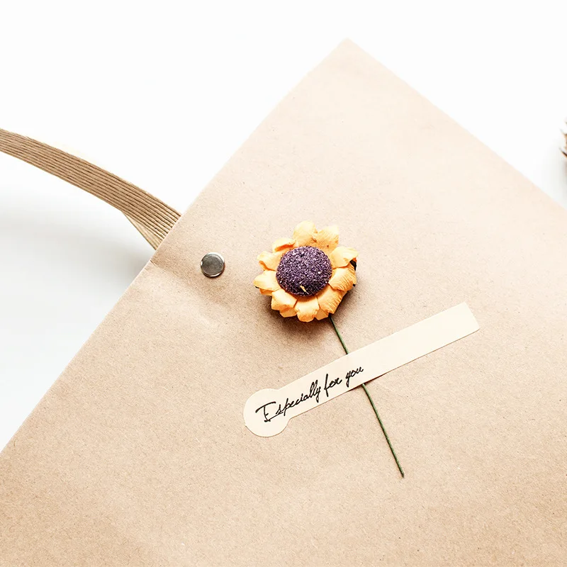 6 шт. креативная крафт-бумага, искусственные цветы, Подарочная сумка, крафт-бумага, простой подарок на день рождения, декоративная домашняя упаковочная сумка