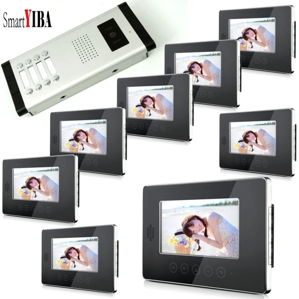

SmartYIBA Wired Video Door Phone Doorbell Intercom System 7"inch Black LCD Monitor Home Unlock Security System 8Family Apartment