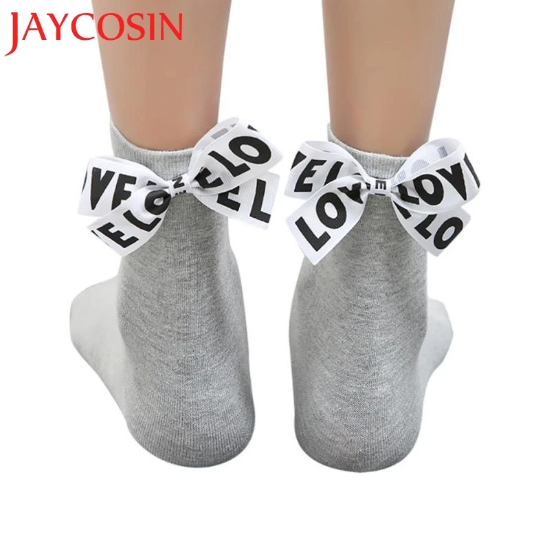 Женские хлопковые носки JAYCOSIN короткие до щиколотки с бантом и надписью Love