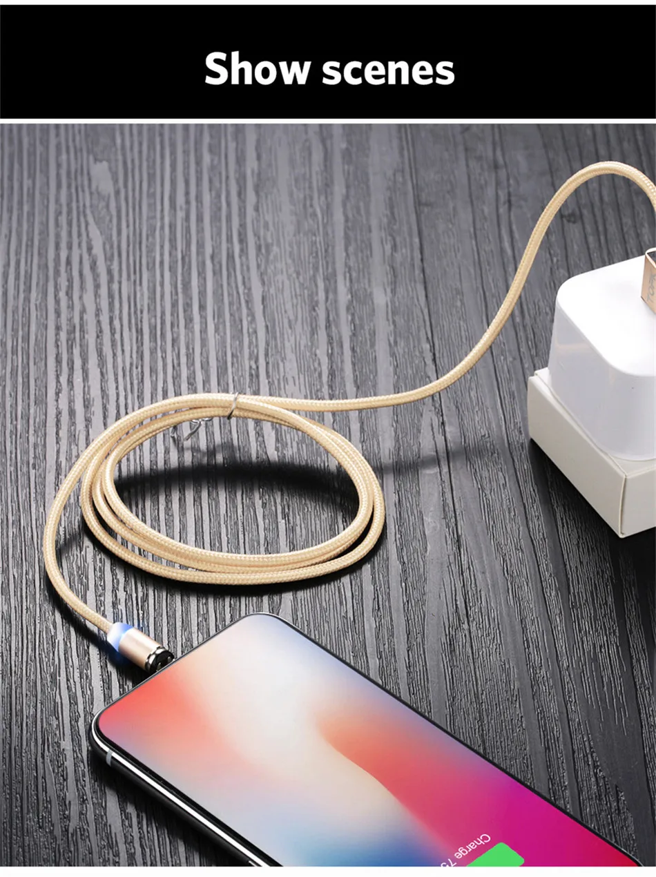 Магнитный светодиодный кабель USLION type C Micro usb для зарядки iPhone XS MAX, магнитное зарядное устройство USB C, кабель для samsung huawei Xiaomi