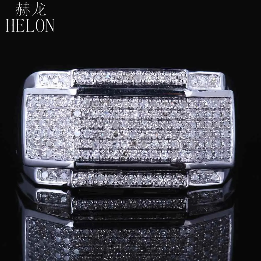 

HELON Men's Jewerly Round Cut Natural Diamond Wedding Fine Ring Sterling Silver 925 Engagement Estate Band Ring