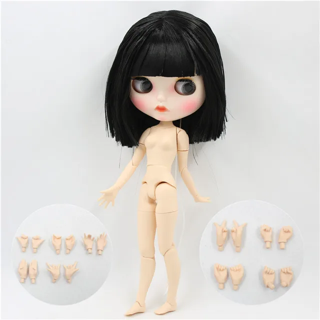 Ледяная фабрика blyth кукла 1/6 bjd белая кожа сустава тела короткие черные волосы, новое матовое лицо резные губы с бровями, кукла с ушами - Цвет: doll with hand AB