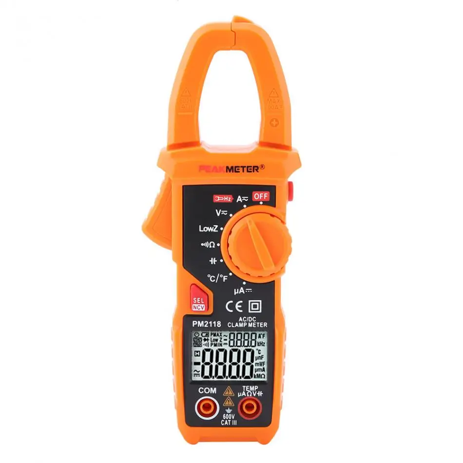 PEAKMETER PM2118 измеритель тока двойной дисплей AC DC зажим Multiemeter NCV Омметр емкость Temp тестер