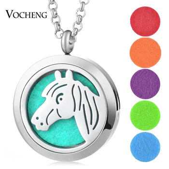 

10pcs/lot316L Stainless Steel 30mm Aroma Perfume Oil Locket Jewelry Horse Pendant Magnetic Necklace with Felt Pads VA-409*10