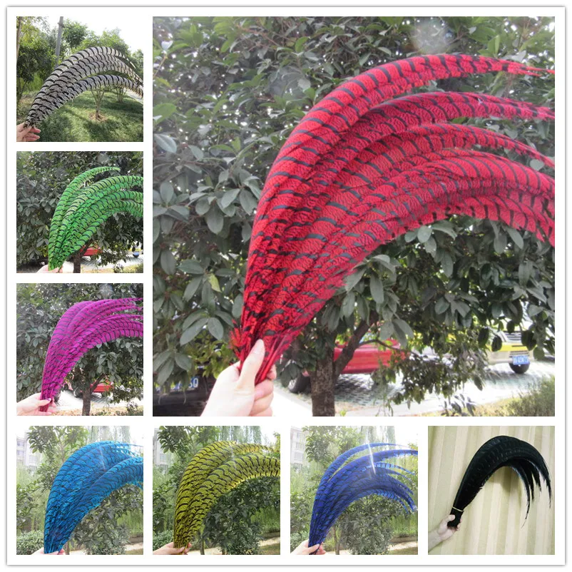 20 Pcs/Lot 32-36''/80-90CM Natural Dyed Zebra Lady Amherst Pheasant Tail Feathers For Crafts Super Long Phesant Plumes | Дом и сад