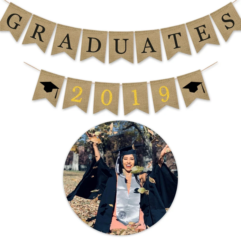 

Wedding Decoration Hessian Pennant Triangle Burlap Banner Candy Bar Fishtail String Flag HAPPY Graduation Party Flags for Party