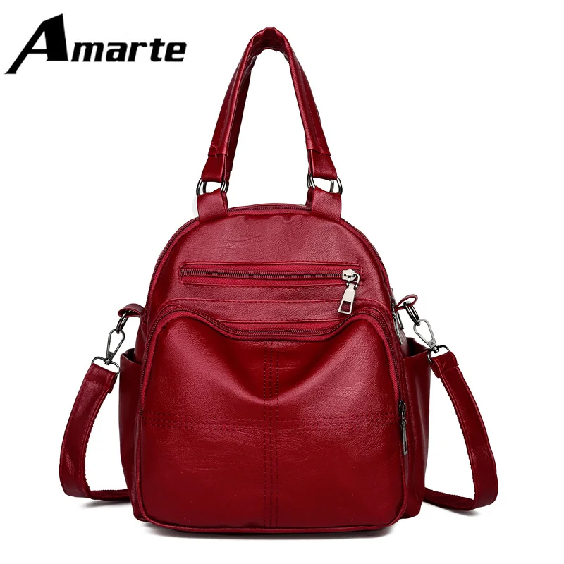 

Amarte 2019 New Fashion Leisure Backpack for Women PU Leather Luxury Backoack for Female Personality Backoacks