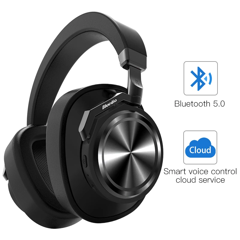 Bluedio T6 Active Шум Отмена наушники Беспроводной Bluetooth гарнитура с микрофоном для телефонов и музыка - Цвет: Black BT 5.0 Cloud