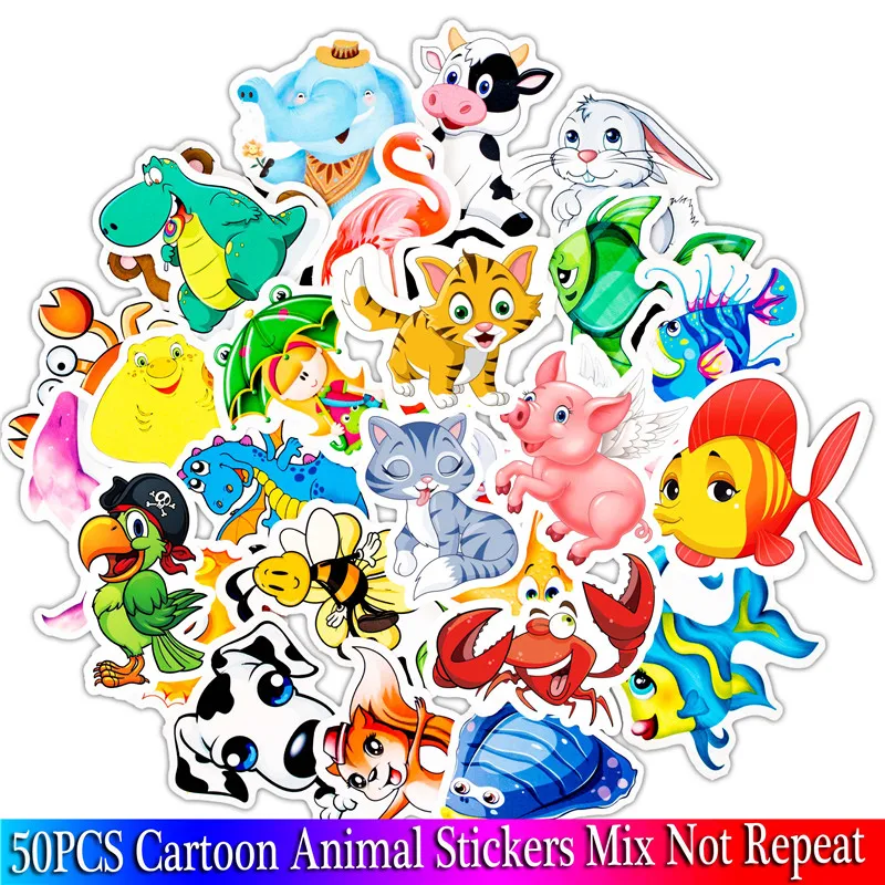 50PCS Animal Cartoon Stickers Starfish Kid Sticker Set For Children Travel Case Bicycle Laptop Notebook Toy Anime Stickers (3)
