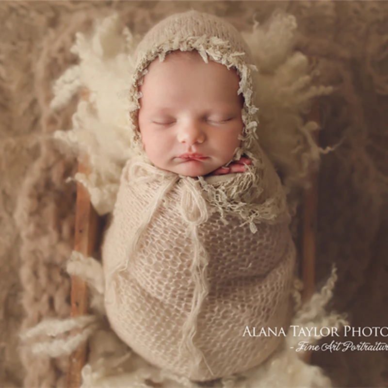 

Newborn photography props,lace wrap with matching hat,stretch super fluffy,baby soft blanket(40*80 CM)