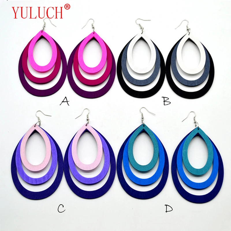 

Three Gradient Drops Handmade Wooden Personality Woman Fashion Jewelry Accessories Earrings Gift