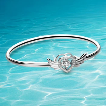 

Dankadi High Quality Authentic 925 Sterling Silver Charm Angel Clear CZ simple Heart Bangle & Bracelet Luxury Jewelry