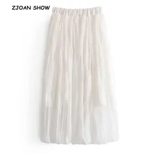 Весенняя Новая женская плиссированная юбка в ретро-стиле черного и белого цвета с оборками винтажная Юбка-миди с эластичной резинкой на талии до середины икры с подкладкой