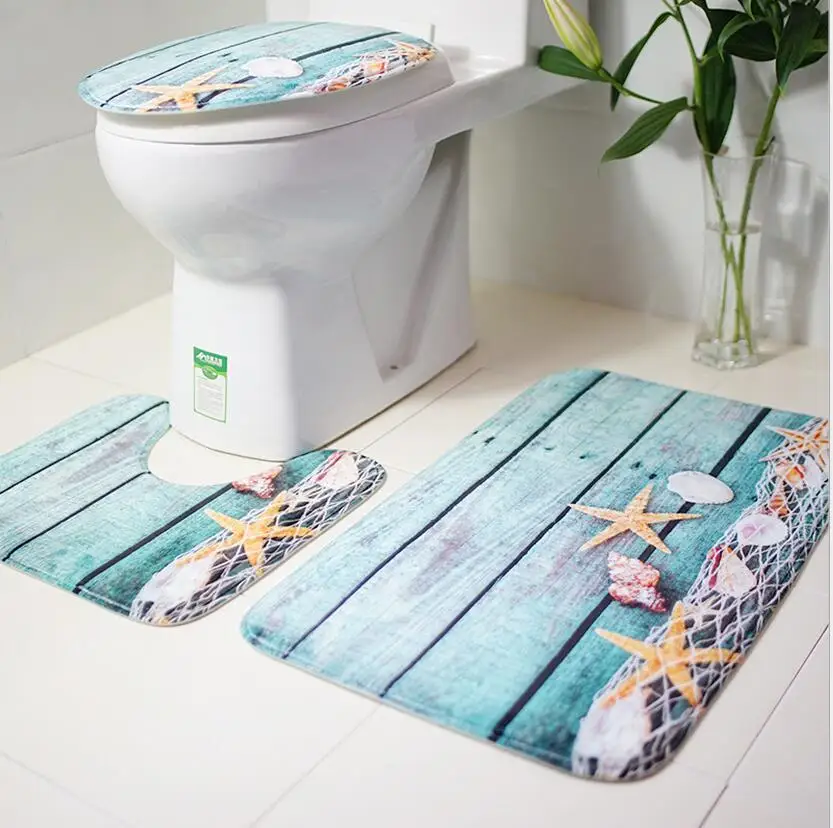 Three Pieces 3D Bathroom Carpet Set Non Slip Carpet For Bathroom And