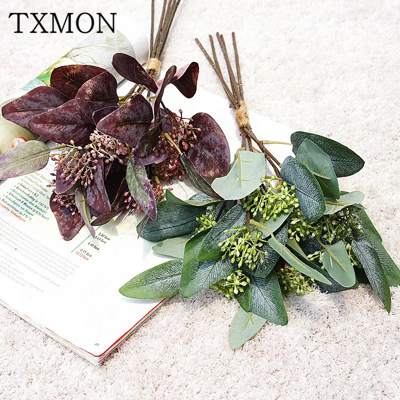 

Handmade 5 branches with fruit oval eucalyptus leaves bouquet money leaf simulation flowers home decoration artificial flower