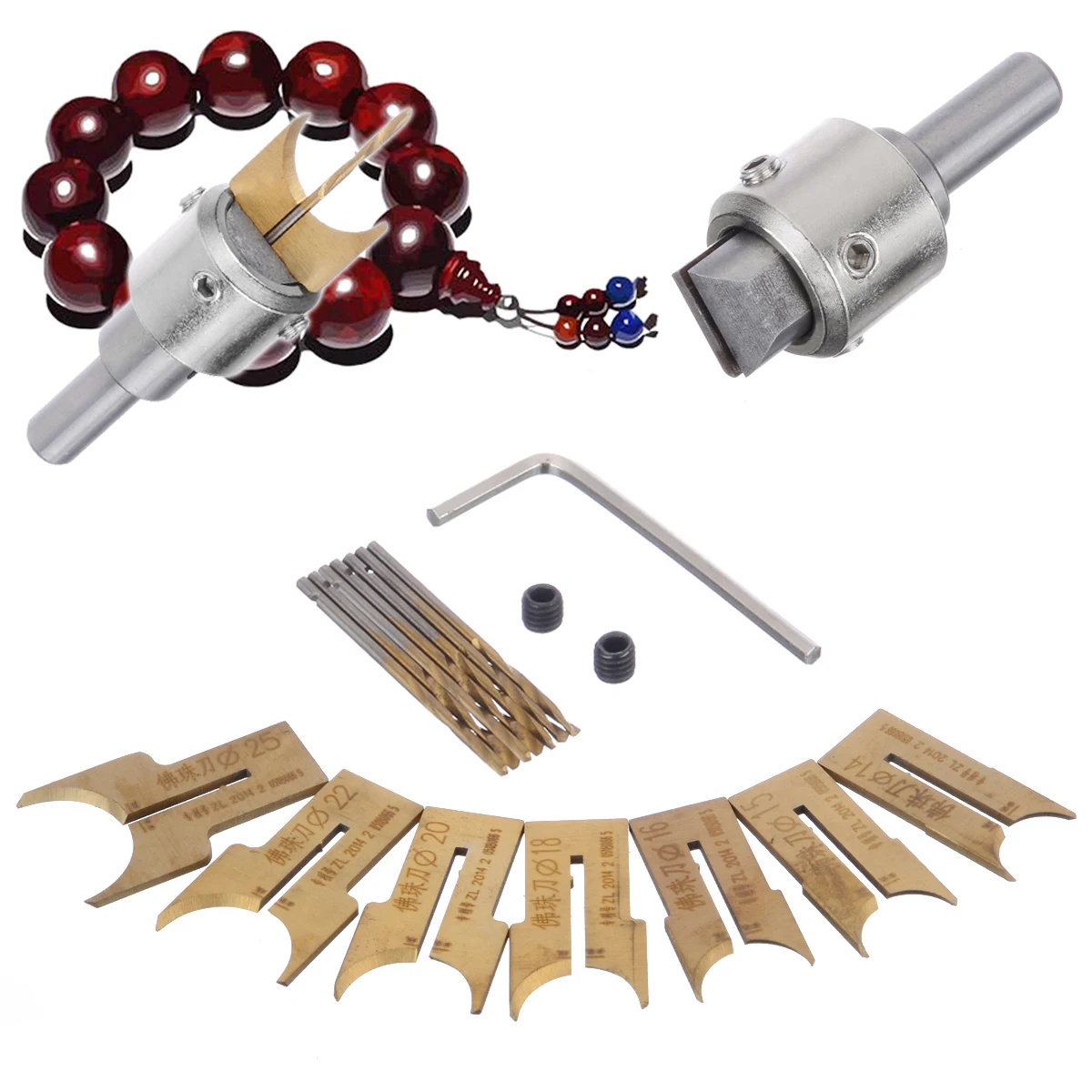 16pcs DIY Wooden Beads Drill Bits Set Quality 14/15/16/18/20/22/25mm Carbide Ball Blade Woodworking Buddha Beads Drills Bit Tool