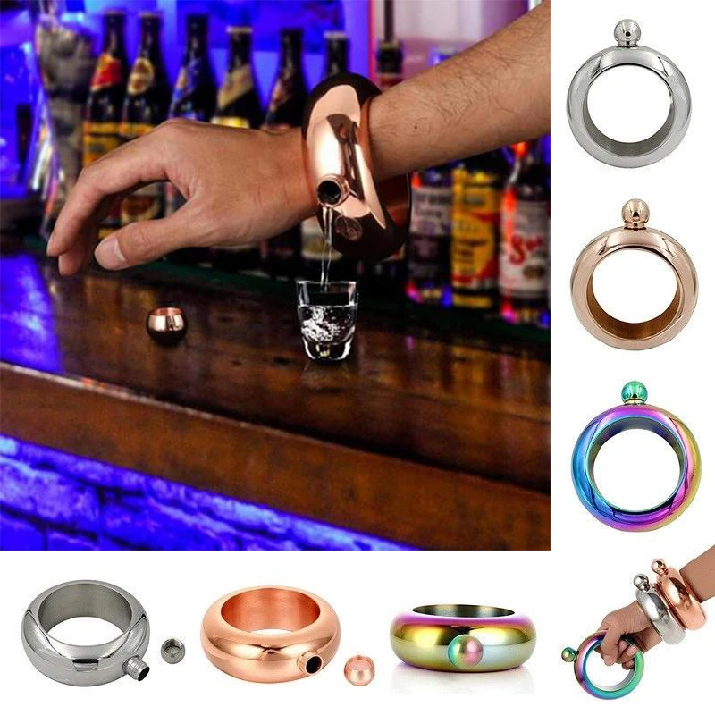 

1 x Fashion new Stainless Steel Portable 3.5oz Hip Flask Holder Alcohol Drink Bangle Bracelet