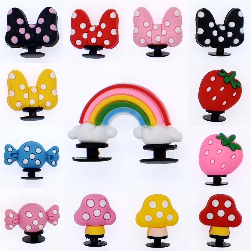 

Girls Birthday Gift 2Pcs/Set Fruit 3D PVC Charms Fit Bracelet/Mule Clog Shoes With Strawberry/Mushroom/Rainbow/Bowknot