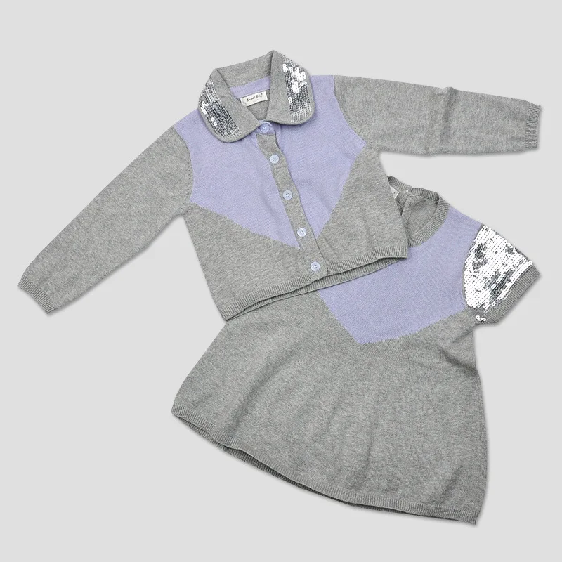 

Hot sale children skirt suit Spring cotton knitted clothes sets kids spring cardigan & dress princess Girls tutu skirt