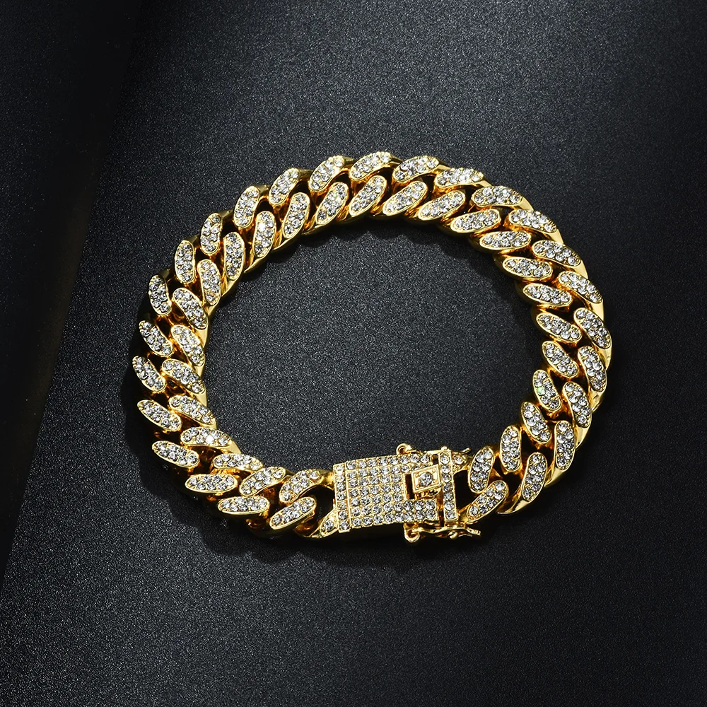 Мужские браслеты в стиле хип-хоп с кристаллами в стиле кантри, цвета: золотистый, серебристый