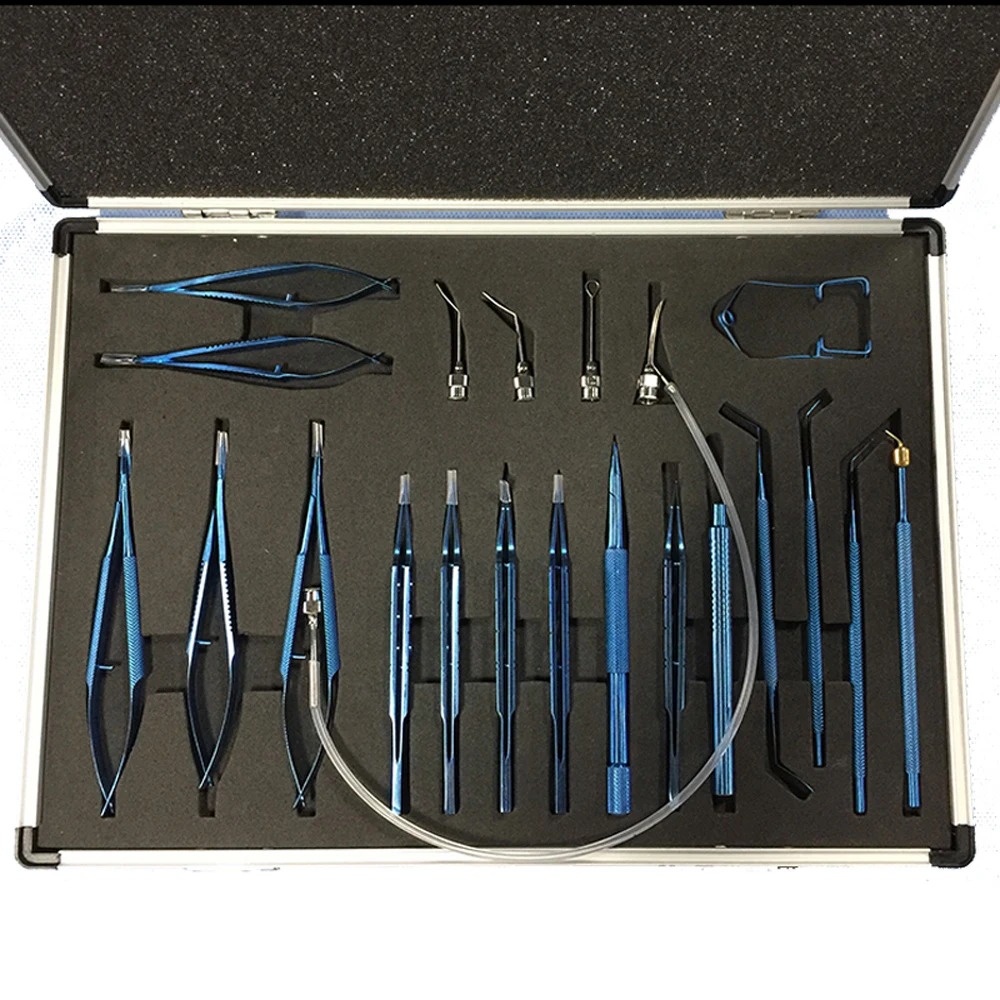 Nuovo-21-PZ-Lega-di-Titanio-Oftalmico-Set-Occhio-Strumento-Occhio-Micro-Pinzette-Forbici-Porta-Aghi
