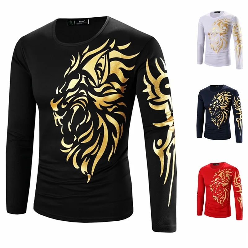

Gold stamped T-shirt with long sleeve and round collar for men