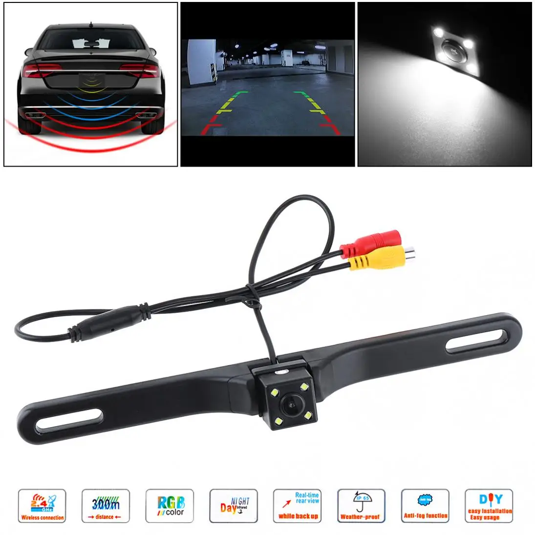 

Waterproof Car Rear View Reverse Backup Square Camera Night Vision Parking Reversing with 4 LED 1/3 inch color CMOS Angle Lens