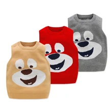 Детский свитер с рисунком медведя; вязаный жилет с круглым вырезом; свитер без рукавов для мальчиков; хлопковый мягкий жилет для маленьких мальчиков; свитер; весенняя одежда для малышей