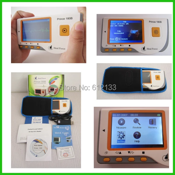 Prince 180B Handheld Easy ECG Portable LCD EKG Heart Monitor Electrocardiogram Software USB CE approved