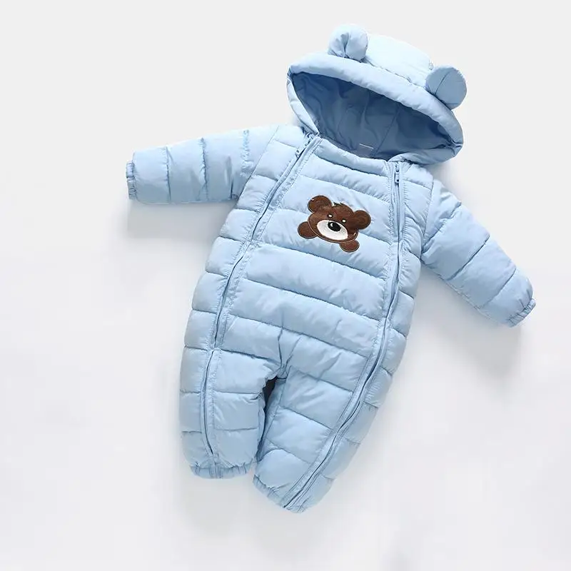 Зимняя одежда для новорожденных; одежда для альпинизма; 3 цвета; Комбинезоны для младенцев с героями мультфильмов; Модный комбинезон с капюшоном для мальчиков; теплая верхняя одежда из хлопка для девочек - Цвет: blue