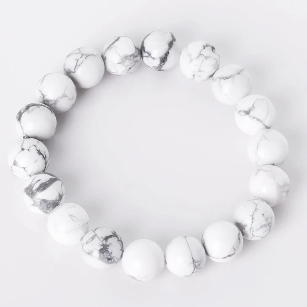 

Charm Bracelet With Natural Stone Beads 6/8/10mm Matte Glaze White Howlite Beaded Bracelet For Men & Women Friend Gift