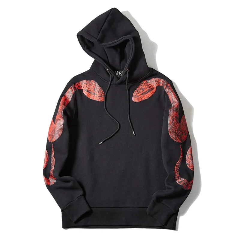 New 2018 Men Novelty Dual sleeves Red Snake gentleman Hoodies Hoody