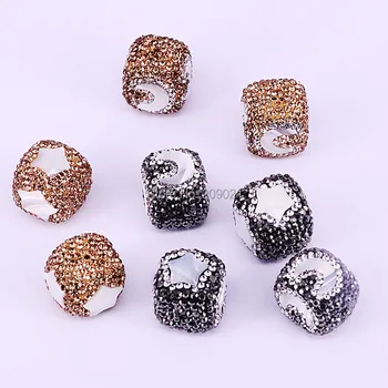 

10Pcs Cube Square Shape Zircon Rhinestone Paved Star/Moon shape White Shell Space Connector Beads Jewelry Accessories