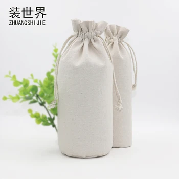 

1 Pcs 13*25cm Custom Logo Printed Cotton Canvas Bags Drawstring Bag Food Bottle Pouch Bag