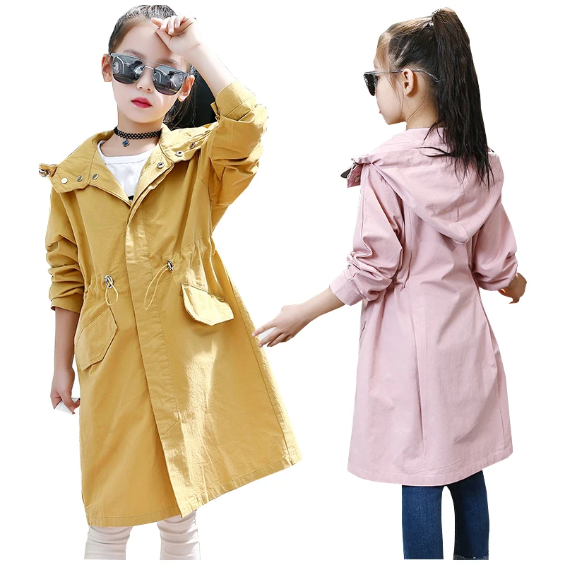 

Girls Trench Coat Long Sleeve Kids Outerwear Spring Autumn Girls Clothes Children Windbreaker Khaki Jacket Girls Costume 10 Year