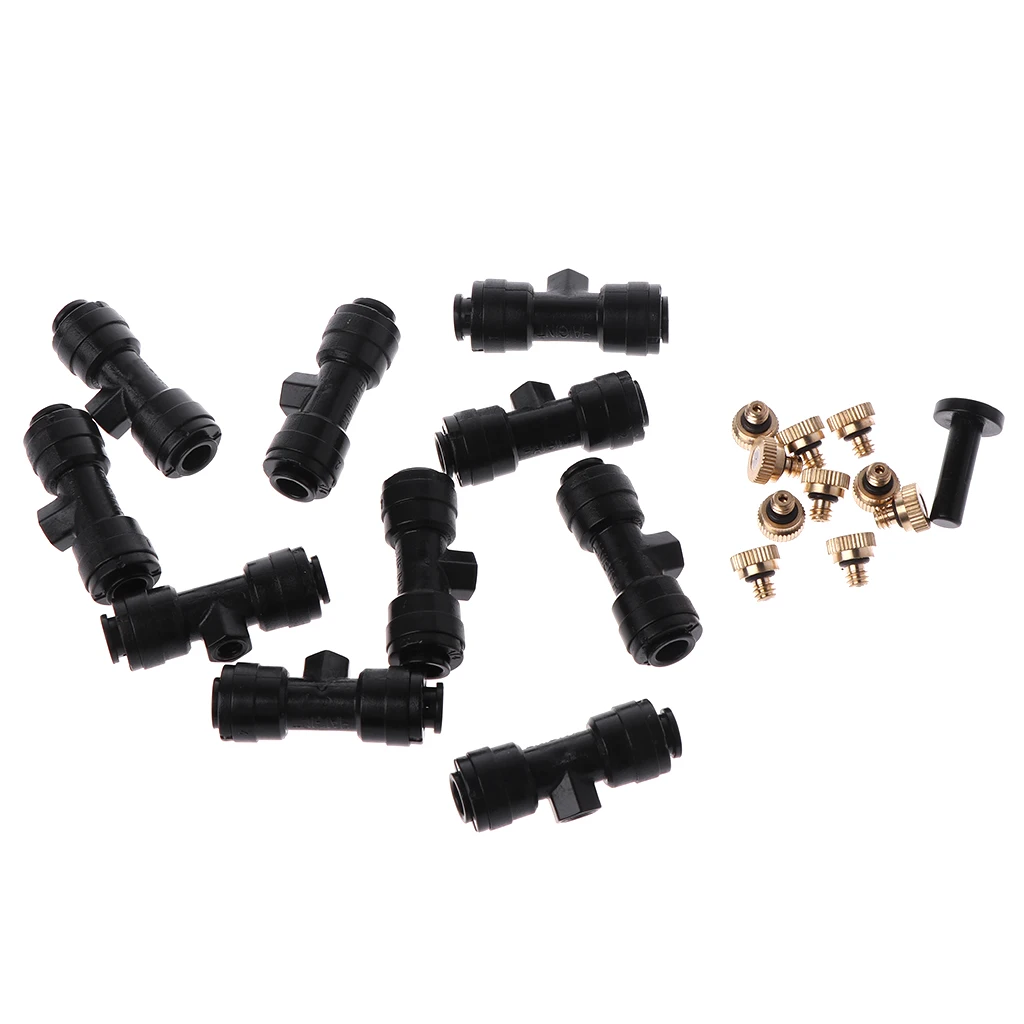 

1Set 1/4" Tube Low Pressure Quick Connect Nozzle Slip Lok Misting Nozzle with Tee Connectors Pipe Fittings for Garden Irrigation