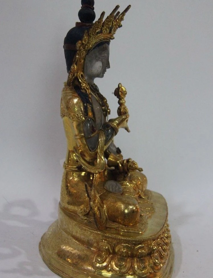 Тибет Фейн Медные Золото Позолотить декор кристалл Ваджрасаттва Ваджрадхара кван-Инь Статуя