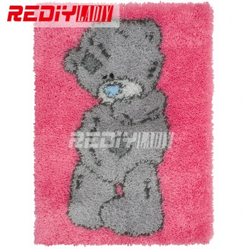 

Latch Hook Rug Kits Acrylic Yarn Cushion DIY Carpet Rug Shy Gray Bear Pre-Printed Floor Mat Home Decoration Unfinished Crafts