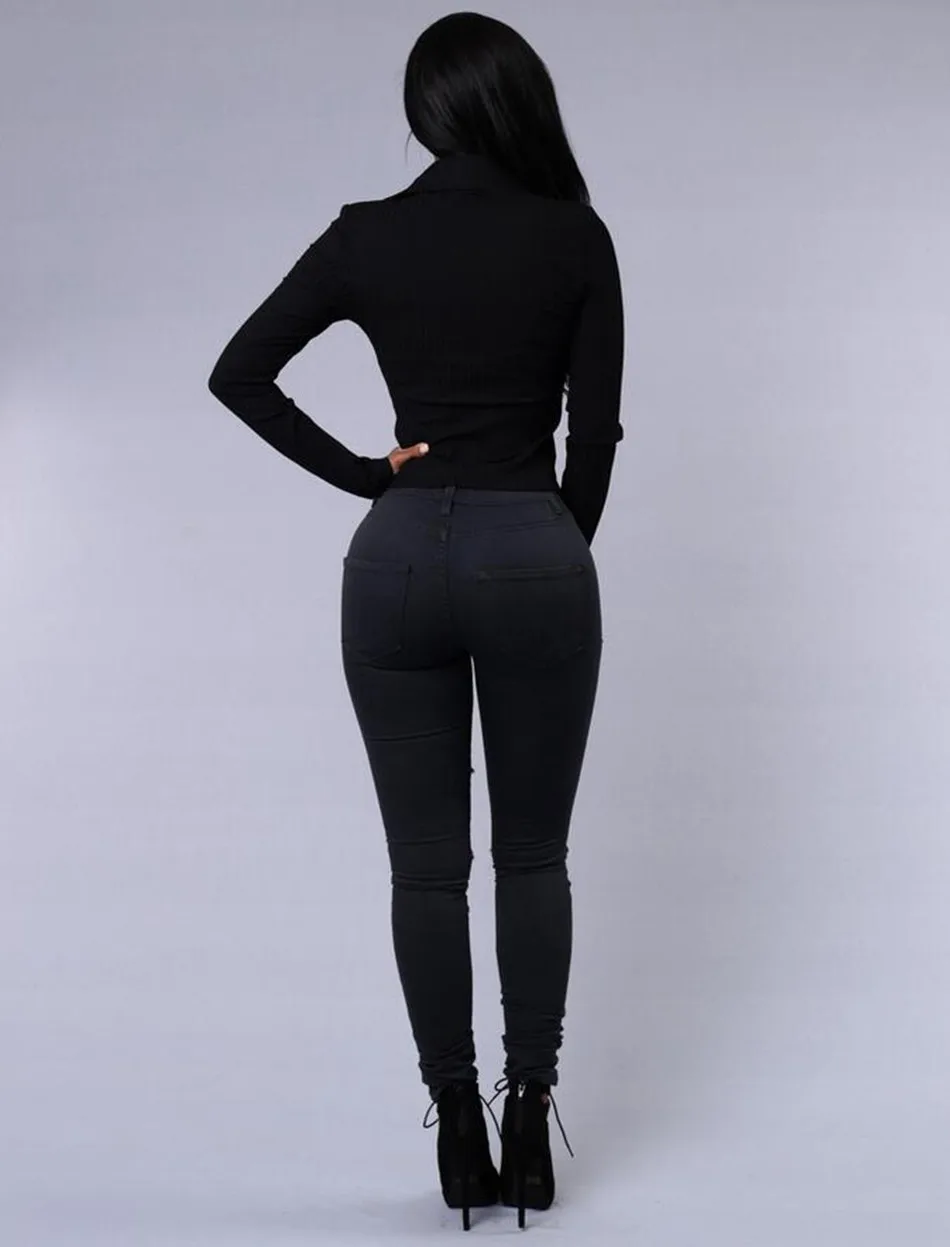 QA920 Лидер продаж женские рваные джинсы скинни Длинные брюки-карандаш женский черный белый деним джинсы с высокой талией