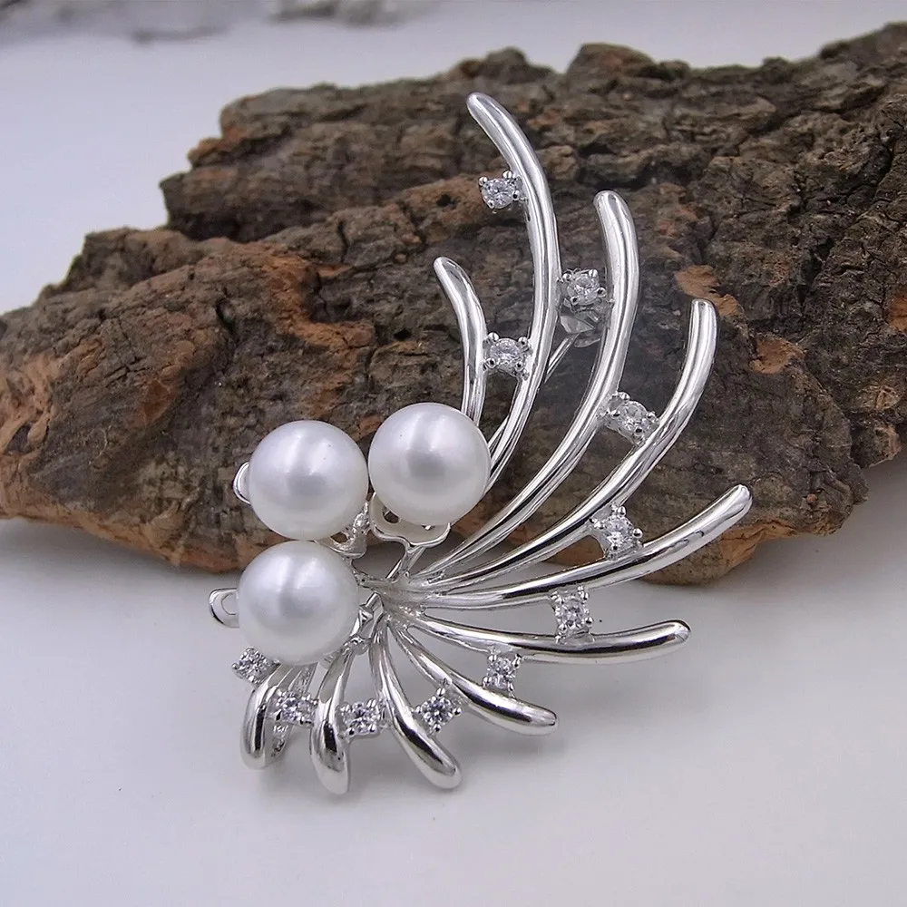 Thank you gift for mother vintage brooch made by 925 sterling silver and genuine freshwater pearl