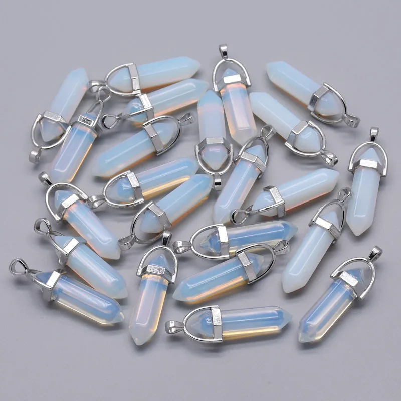 

wholesale Opal Natural stone crystal pillar Necklace Pendant for making Jewelry charm alloy pendants 24pcs/lot Free shipping