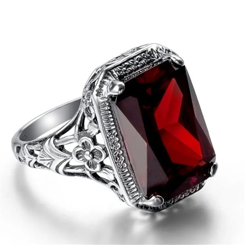 

New fashion various sizes hot classic retro Europe and America men's finger ring silver plated red ring fashion jewelry ring