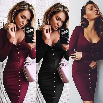 

Fashion Casual Clothing Sexy Women's Bandage double-breasted Bodycon Knitted Cotton Long Sleeve Party Club Woman Dress