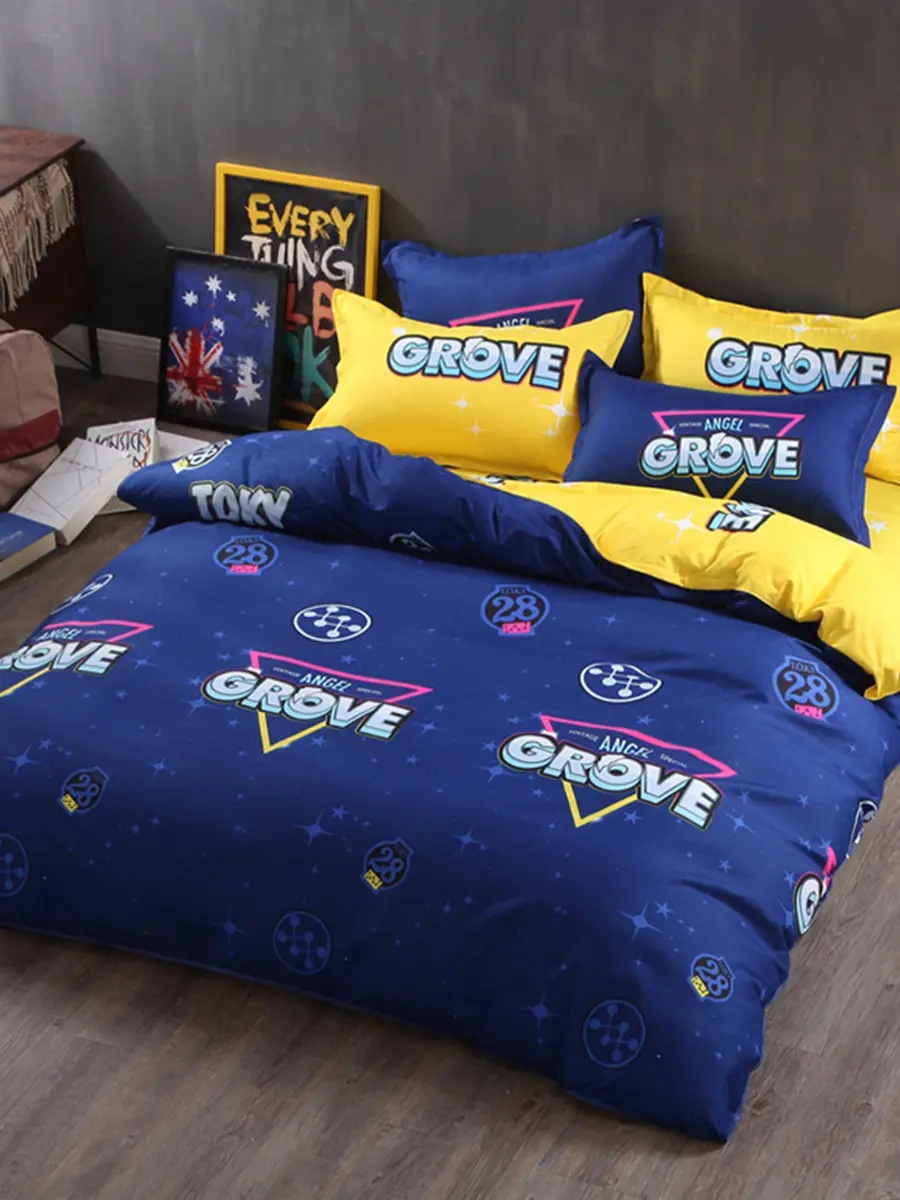 

4 Pcs Bedlinens Set Letter Print Simple Design Soft Comfy Bedding Set