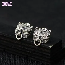 S925 серебро старинные матовые ремесленные мужские серьги дверь Дракон scull серебряные серьги