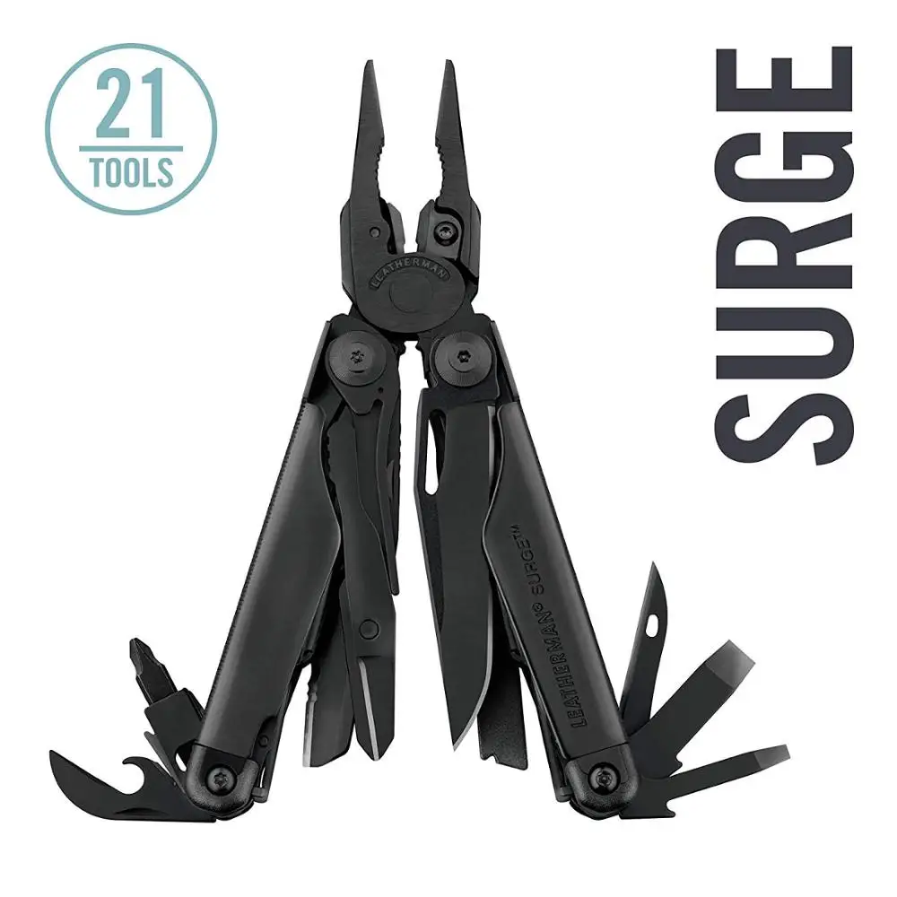 Мультитул LEATHERMAN-Surge Heavy Duty с высококачественными сменными кусачками и пружинными ножницами, черный/серебристый с прем